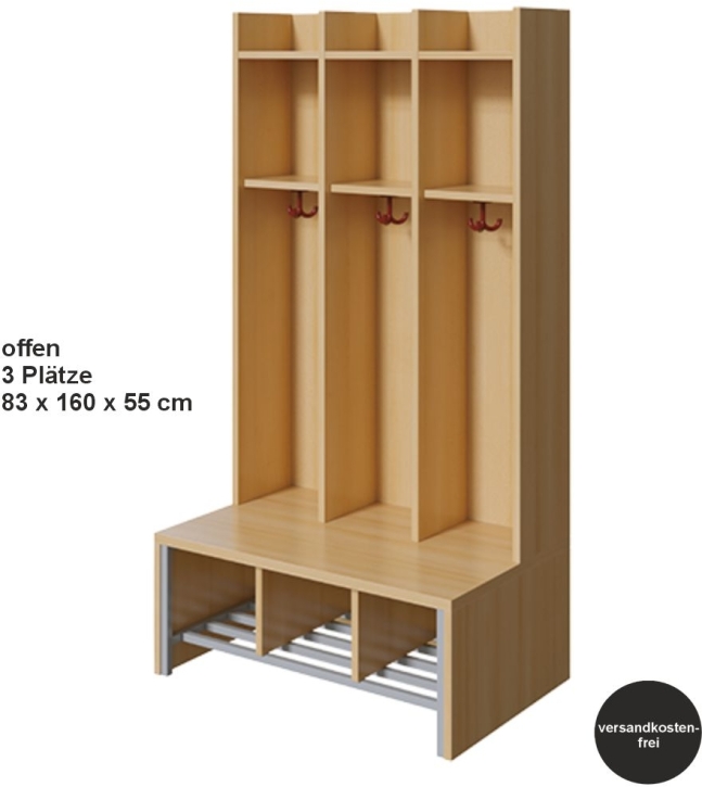 Spindgarderobe, offen, 3 Plätze, B/H/T 83 x 160 x 55 cm