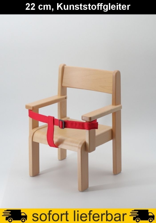Stuhl Tim mit Armlehnen Typ 3 und Haltegurt, Sitzhöhe 22 cm, Kunststoffgleiter