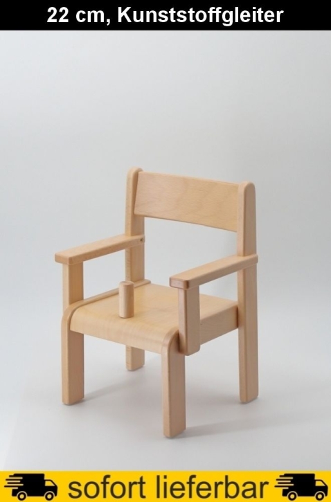 Stuhl Tim mit Armlehnen Typ 3 und Knoppel, Sitzhöhe 22 cm, Kunststoffgleiter
