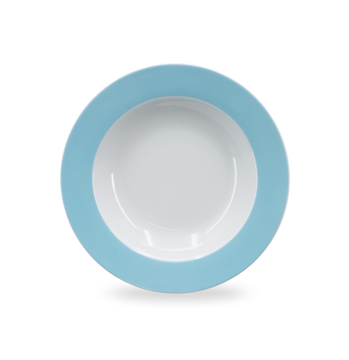 Porzellanserie COLORATA - Teller tief mit hellblauem Rand