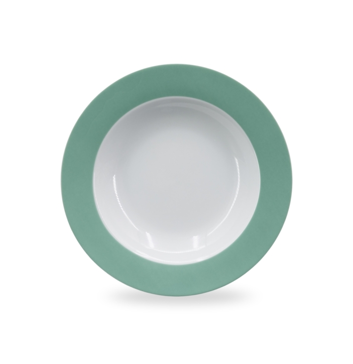Porzellanserie COLORATA - Teller tief mit petrolfarbenem Rand