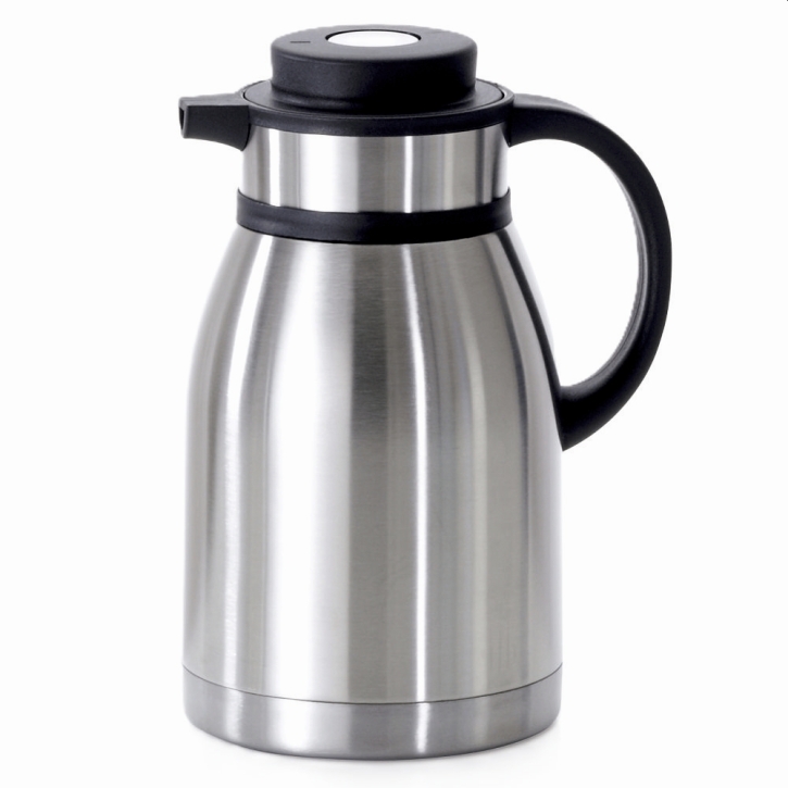 Thermokanne mit Druckverschluss im Deckel, ohne Glaseinsatz, unzerbrechlich