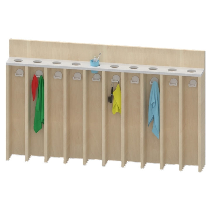 Waschraumboard mit Becherleiste und Handtuchfächern, 10 Plätze, B/H/T 130,9 x 80 x 14 cm