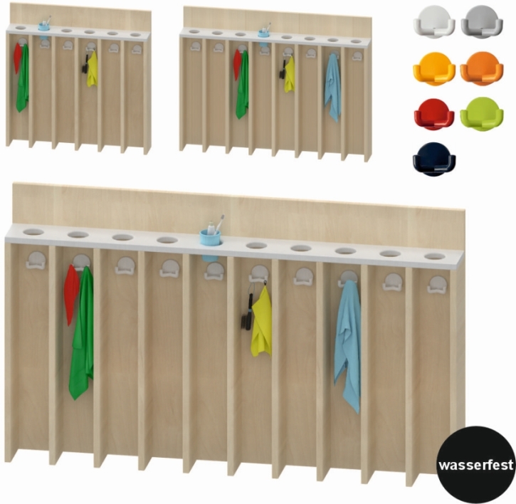 Waschraumboard mit Becherleiste und Handtuchfächern, H/T 80 x 14 cm