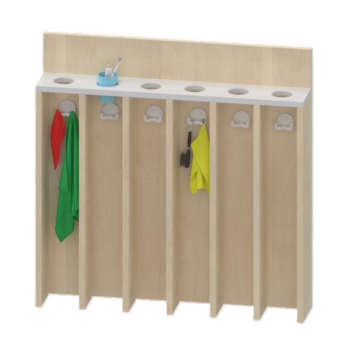 Waschraumboard mit Becherleiste und Handtuchfächern, 6 Plätze, B/H/T 79,3 x 80 x 14 cm