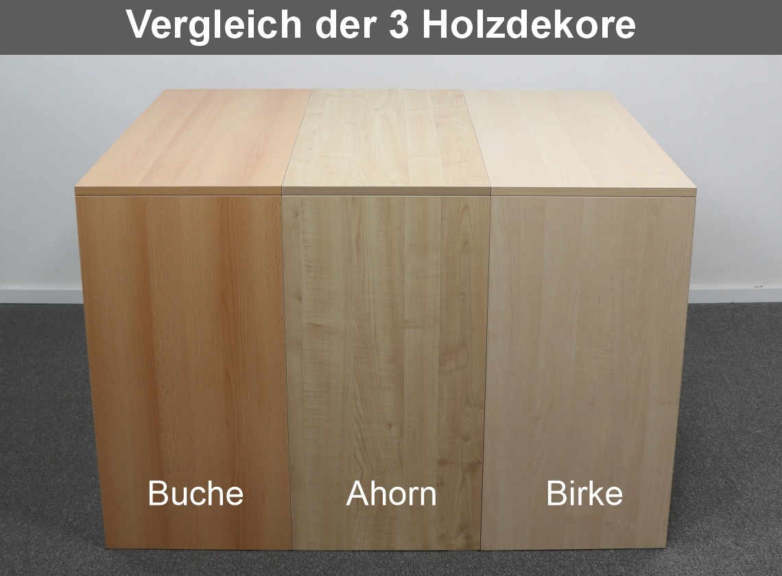 Vergleich der drei Holzdekore Buche, Ahorn und Birke