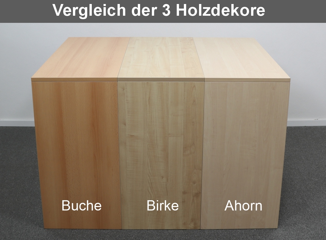 Vergleich der drei Holzdekore Buche, Birke und Ahorn Vergleich der drei Holzdekore Buche, Birke und Ahorn