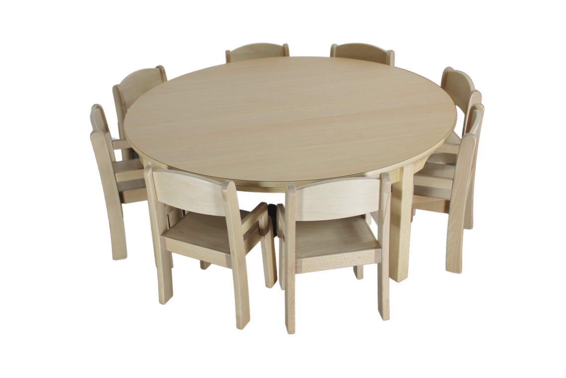 Rund-Tisch Ø120cm (46cm hoch) mit 8 Stühlen Eric, Typ 1, 26cm Höhe