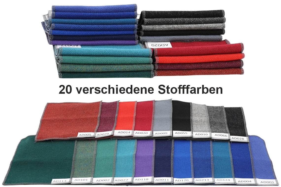 Übersicht der 20 verschiedenen Stofffarben