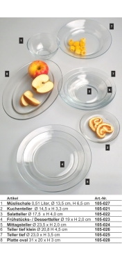 Glasgeschirr transparent - (5) Mittagstelller / Teller flach Ø 235 x H 20 mm