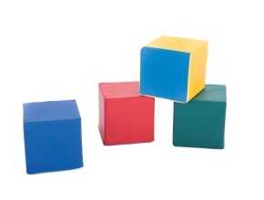 Spieltisch für Lego und Duplo mit 4 farbigen Schaumstoffwürfeln