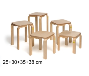 Stapelhocker aus Formholz, Sitzhöhe 38 cm, Sitzfläche 27x27 cm