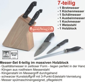 Messer-Set 6-teilig im massiven Holzblock