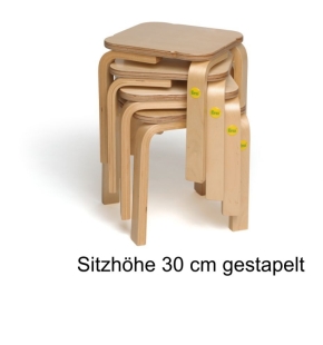 Stapelhocker aus Formholz, Sitzhöhe 30 cm, Sitzfläche 27x27 cm