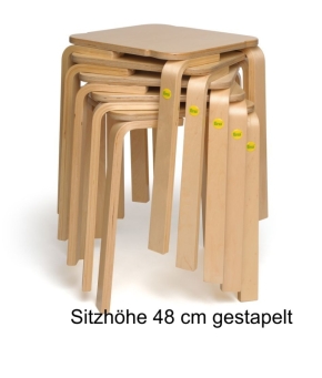 Stapelhocker aus Formholz, Sitzhöhe 48 cm, Sitzfläche 36x36 cm