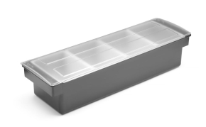 Zutatenbox – 4 Behälter, Bar up, Schwarz, B/T/H: 480 x 150 x 100 mm