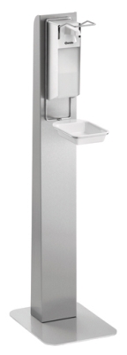 Desinfektionssäule aus Edelstahl zur Aufnahme von Desinfektionsspendern, H/B/T 117×30×40 cm