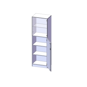 5 Ordnerhöhen, Tür unten (3 OH), oben 2 Vitrinentüren, Türanschlag links - B/H/T: 60x190x60 cm