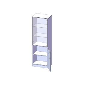 Schrank, 5 Ordnerhöhen, Tür unten (2 OH), oben 3 Vitrinentüren, Türanschlag rechts - B/H/T: 60x190x40 cm