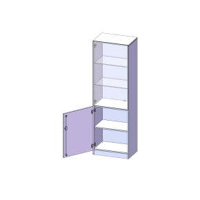 Schrank, 5 Ordnerhöhen, Tür unten (2 OH), oben 3 Vitrinentüren, Türanschlag links - B/H/T: 60x190x60 cm