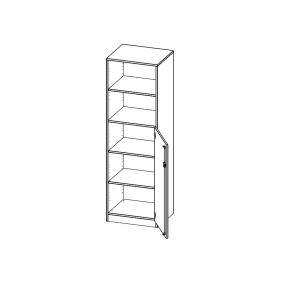 Schrank, 5 Ordnerhöhen, Tür unten (3 OH), oben 2 offene Fächer, Türanschlag links - B/H/T: 60x190x50 cm