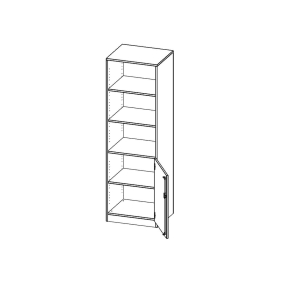 Schrank, 5 Ordnerhöhen, Tür unten (2 OH), oben 3 offene Fächer, Türanschlag rechts - B/H/T: 60x190x60 cm