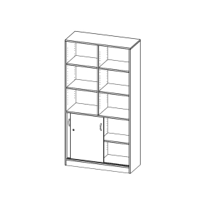 Kombischrank, 5 Ordnerhöhen, Schiebetüren unten (2 OH), oben 3 offene Fächer - B/H/T: 100x190x40 cm