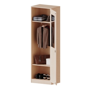 Garderobenschrank mit Spiegel und Garderobenstange, 5 Ordnerhöhen, Türanschlag - B/H/T: 60x190x60 cm