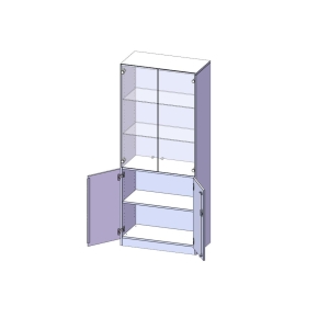 Schrank, 5 Ordnerhöhen, Türen unten (2 OH), oben 3 Vitrinentüren - B/H/T: 80x190x40 cm