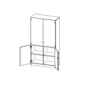 Schrank, 5 Ordnerhöhen, Türen unten (2 OH), oben 3 Vitrinentüren - B/H/T: 100x190x40 cm