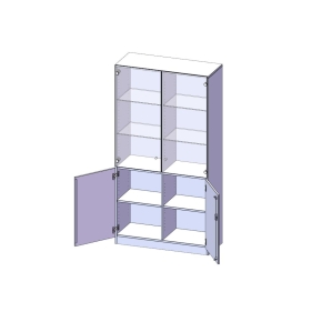 Schrank, 5 Ordnerhöhen, Türen unten (2 OH), oben 3 Vitrinentüren - B/H/T: 100x190x40 cm