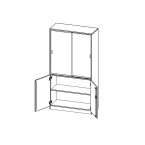 Kombischrank, 5 Ordnerhöhen, Drehtüren unten (2 OH), Glasschiebetüren oben (3 OH) - B/H/T: 100x190x40 cm