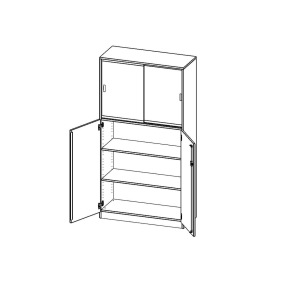 Kombischrank, 5 Ordnerhöhen, Drehtüren unten (3 OH), Glasschiebetüren oben (2 OH) - B/H/T: 100x190x40 cm