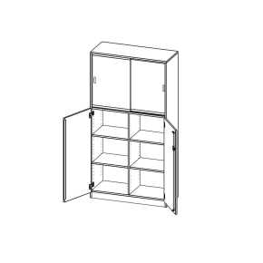 Kombischrank, 5 Ordnerhöhen, Drehtüren unten (3 OH), Glasschiebetüren oben (2 OH) - B/H/T: 100x190x40 cm