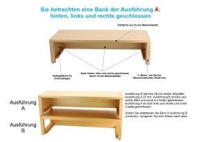 Garderobenbank Stollenbauweise, 3-seitig geschlossen, mit Schuhrost aus Holz