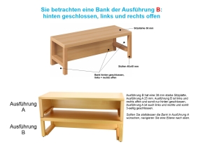 Garderobenbank in Stollenbauweise, hinten geschlossen, 38 mm Sitzstärke