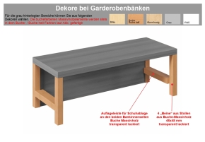 Garderobenbank in Stollenbauweise, hinten geschlossen, 38 mm Sitzstärke