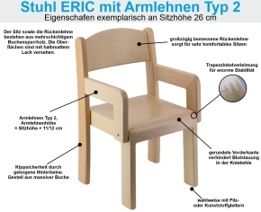 Stuhl ERIC mit Armlehnen Typ 2 und Fußbank, Sitzhöhe 35 cm, Filzgleiter