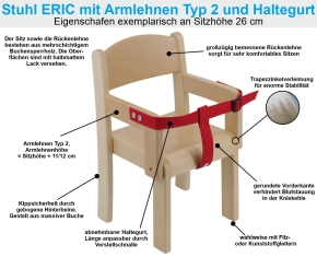 Stuhl ERIC mit Armlehnen Typ 2 und Haltegurt, Sitzhöhe 21 cm, Filzgleiter