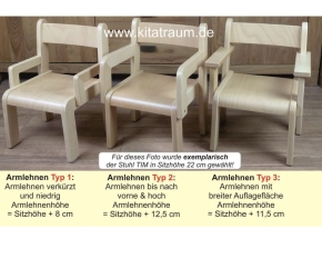 Stuhl ERIC mit Armlehnen Typ 3, Sitzhöhe 22 cm, Filzgleiter