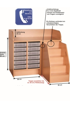 Wickelkommode mit ausziehbarer Treppe, mit 12 flachen Kunststoffschüben, Breite 114 cm (Ausführung wählen)