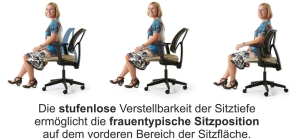 Der Drehstuhl für die Frau: "LadyLike" mit höhenverstellbaren Armlehnen, Rückennetz in SCHWARZ