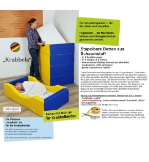 Stapelbares Schaumstoffbettchen "Krabbels" (= mit seitlicher Aussparung), Liegefläche 60x120 cm, Höhe 20 cm, OHNE Matratze