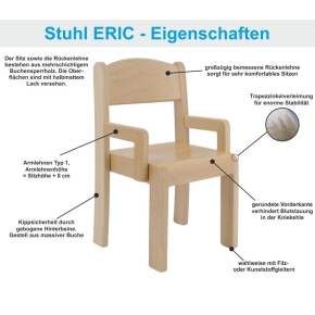 Stuhl ERIC mit Armlehnen Typ 1, MIT KNOPPEL, Sitzhöhe 22 cm, Kunststoffgleiter