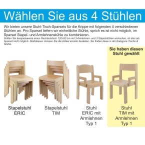 Sparset: 1 Stück Quadrattisch 60×60 cm Höhe 46 cm + 4 Stück Armlehnenstuhl TIM Sitzhöhe 26 cm