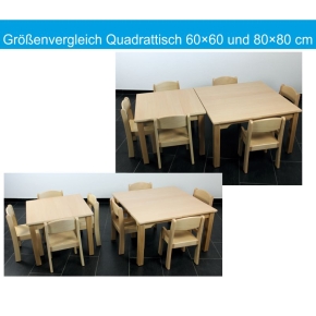 Sparset: 1 Stück Quadrattisch 80×80 cm Höhe 46 cm + 4 Stück Stapelstuhl ERIC Sitzhöhe 26 cm