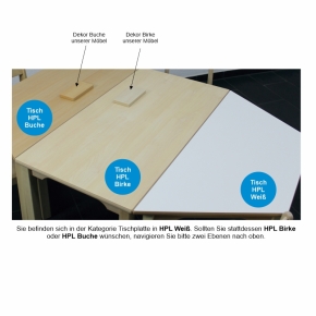 Quadrat-Tisch 60 x 60 cm, Tischplatte aus HPL WEISS, geschweifte Zarge - Tischhöhe 42 cm, Kunststoffgleiter