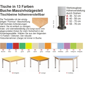 Höhenverstellbarer Rechteck-Tisch 120x60 cm, Formica-Tischplatte (Variante wählen)