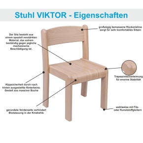 Stapelstuhl VICTOR, Buche natur, Sitzfläche 12 PINK, Sitzhöhe 35 cm, Kunststoffgleiter