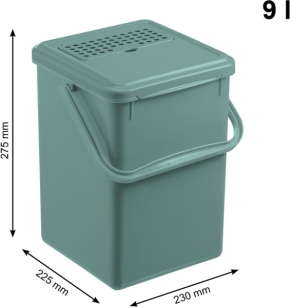 Bioeimer mit Aktivkohlefilter, 8 Liter, L/B/H 23 x 22,5 x 27,5 cm, Mistletoe Grün